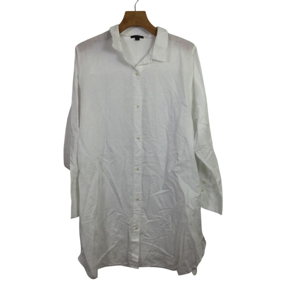 J. Crew Womens Relaxed-Fit Linen Button-Up Shirt Tunic Shirt White Size 3X Plus